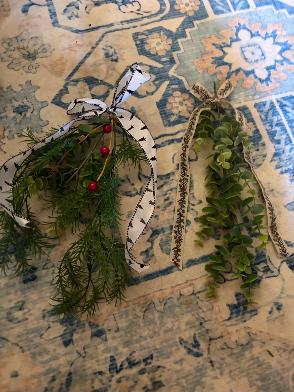 Handcrafted Holiday Greenery Bundles with Ribbon - Green